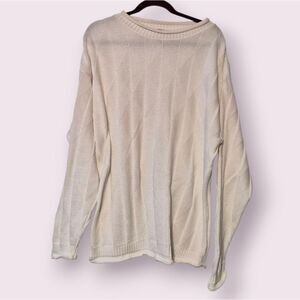 Lions Pride Large White Crew Neck Cable Knit Sweater Vintage Made In The USA EUC